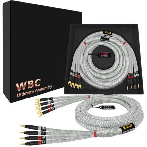 WBC Ultimate 9AWG Silver bi-amp speaker cable with Gold banana and spade connectors