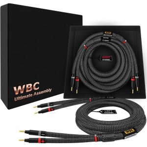 2.5 foot WBC Ultimate 9AWG Carbon standard speaker cable pair with banana connectors