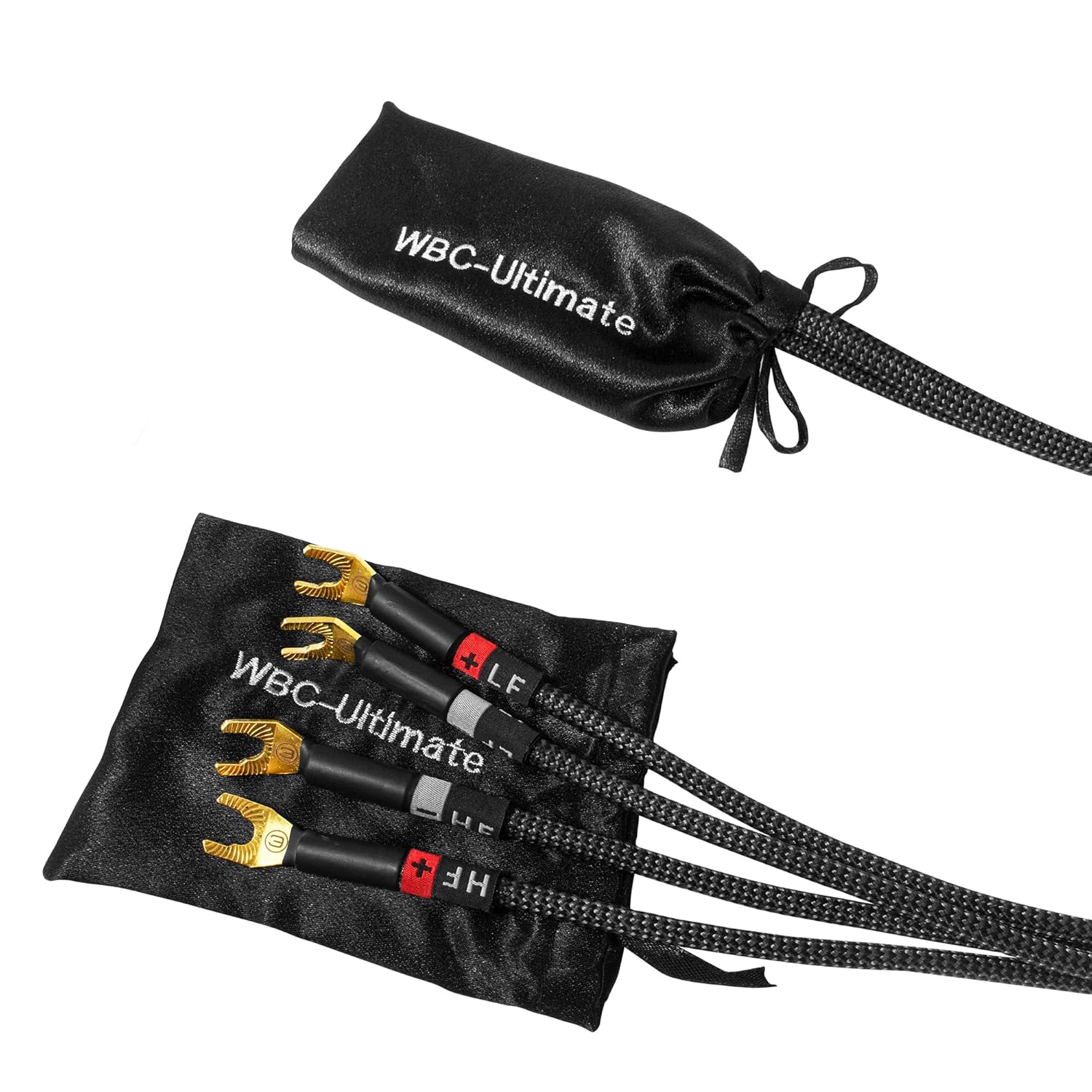 WBC Ultimate bi-wire Gold plated spade connectors with hand woven pouch