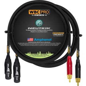 WBC Pro Quad 3 foot cable pair with Neutrik Gold XLR female and Amphenol ACPR RCA connectors