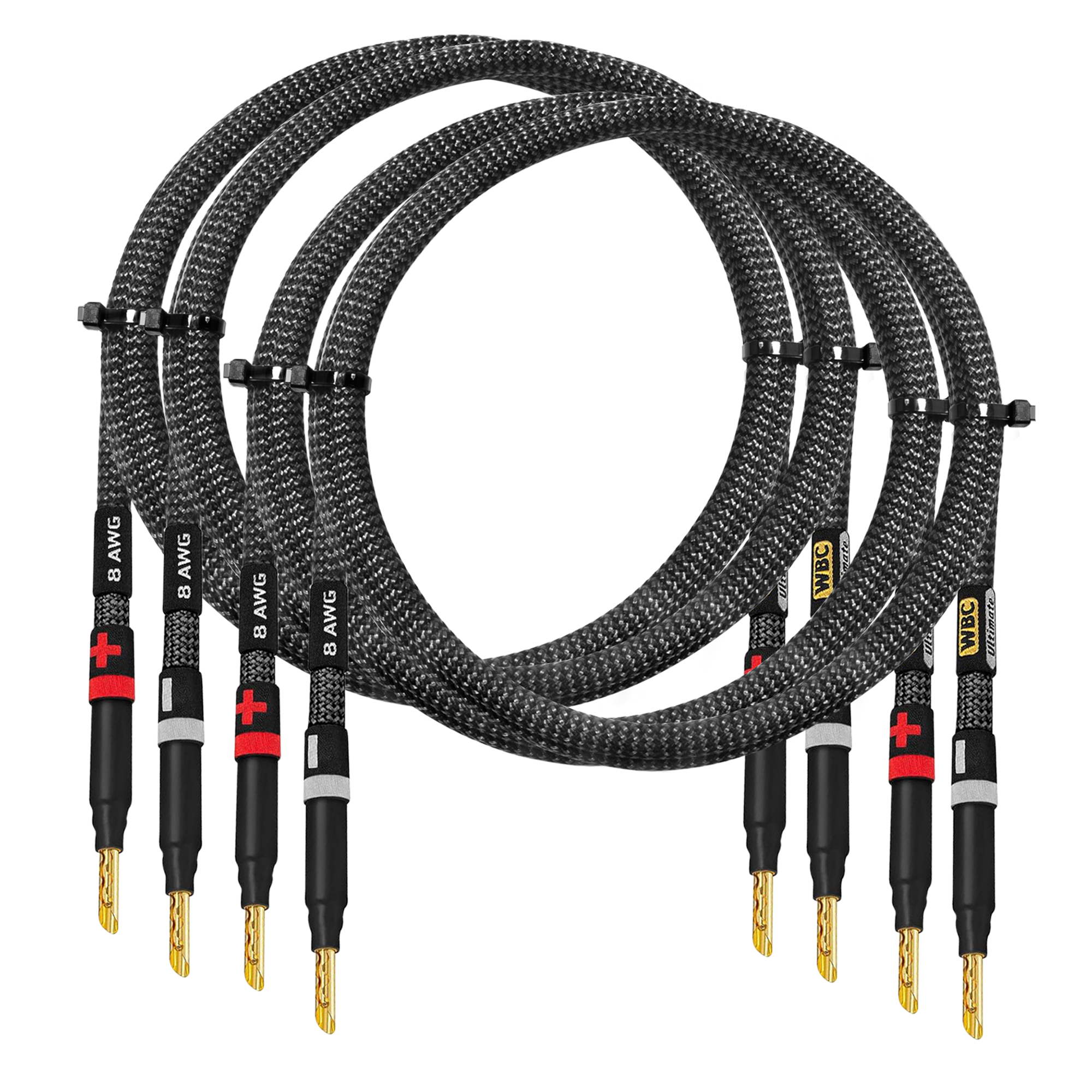 25 inch WBC Ultimate 8AWG jumper cable pair with Eminence banana connectors