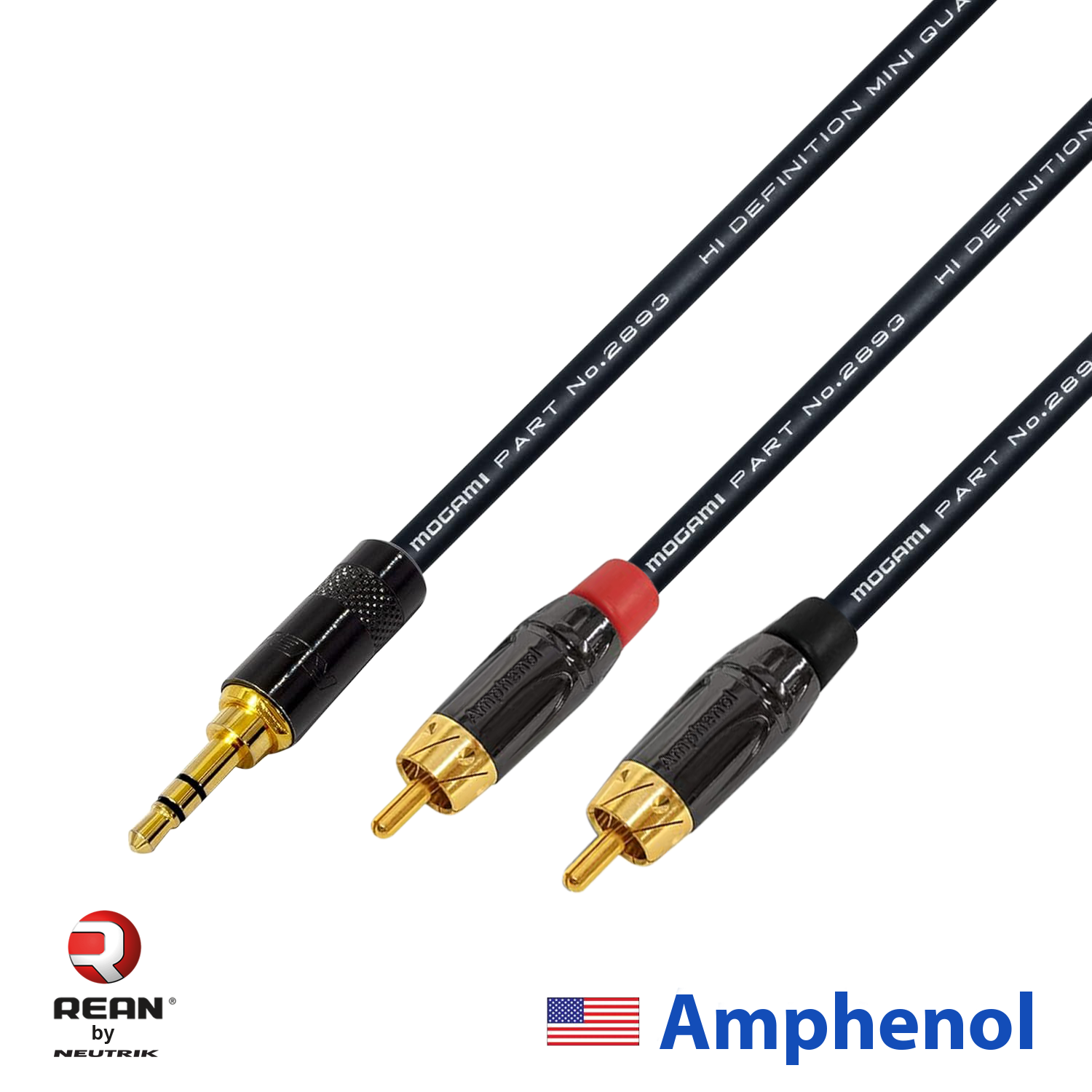 20 foot WBC Y cable with Mogami 2893 wire with Rean 3.5mm TRS and Amphenol ACPL-CRD / ACPL-CBK connectors - Image 2