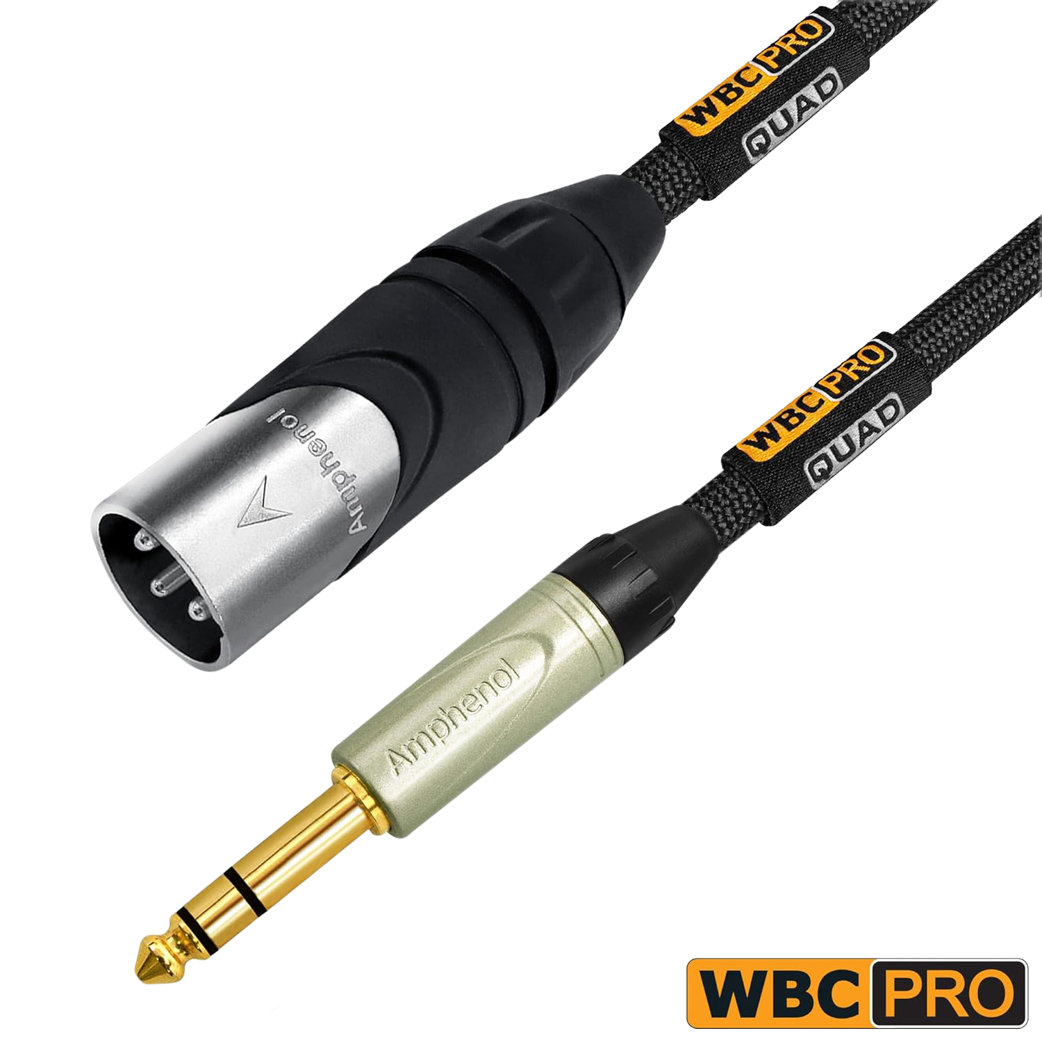 Amphenol Silver XLR male connector and Amphenol Gold TRS male connector with WBC Pro Quad wire