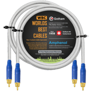 2 Foot WBC Cable Pair with Gotham GAC-1 Wire and Amphenol ACPR-BLU Blue Color RCA Connectors