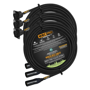 10 meter WBC Pro Quad 3 cables with Neutrik Gold XLR male NC3MXX-B and XLR panel type female NC3FD-LX-B connectors
