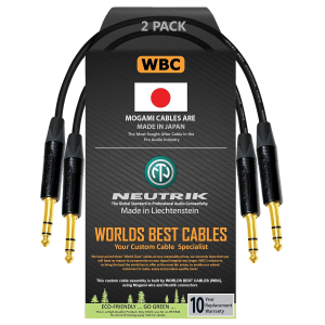 0.5 feet WBC cable pair with Mogami 2534 wire and Neutrik Gold NP3X-B TRS connectors