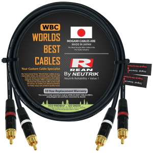 WBC directional cable pair using Mogami 2549 wire and Neutrik Rean RCA connectors with Red and White Rings