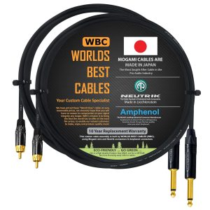 WBC 3 foot cable pair using Mogami 2964 wire and Neutrik NP2X-B TS an Amphenol ACPL-CBK RCA connectors