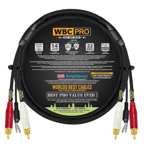 Phono Cable Pair with Ground Spade Using WBC-PRO-LOCAP [Black] - (ACPR-RED)(ACPR-RED) + WBC-PRO-LOCAP [Black] - (ACPR-WHT)(ACPR-WHT) with WBC-PRO-21AWG [Black] - (4-6mm Custom Spade)(4-6mm Custom Spade)