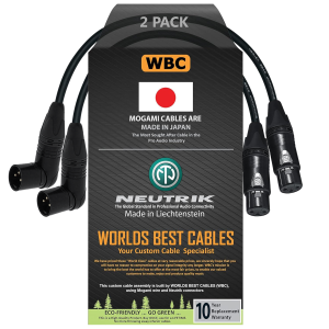 1 foot Worlds Best Cables pair using Mogami 2549 wire with Neutrik NC3MRX-B and NC3FXX-B connectors