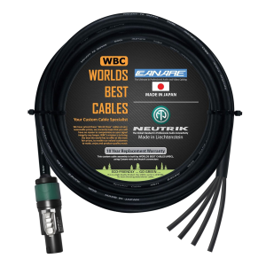 WBC speaker cable with Canare 4S11 wire and Neutrik 4-pole SpeakOn and bare Copper ends