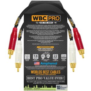 WBC-PRO-LOCAP Paire de câbles RCA de 0,15 m – Faible capacité (14 pF/ft) 22 AWG – Câble d'interconnexion audio ultra silencieux et audio de qualité professionnelle avec prises RCA Amphenol ACPR dorées